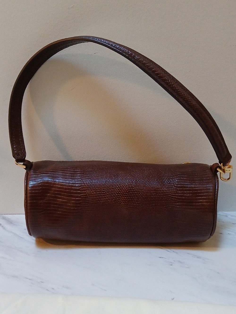 STAUD Susy Lizard Embossed Leather Barrel Shoulder Bag - Picture 12 of 16